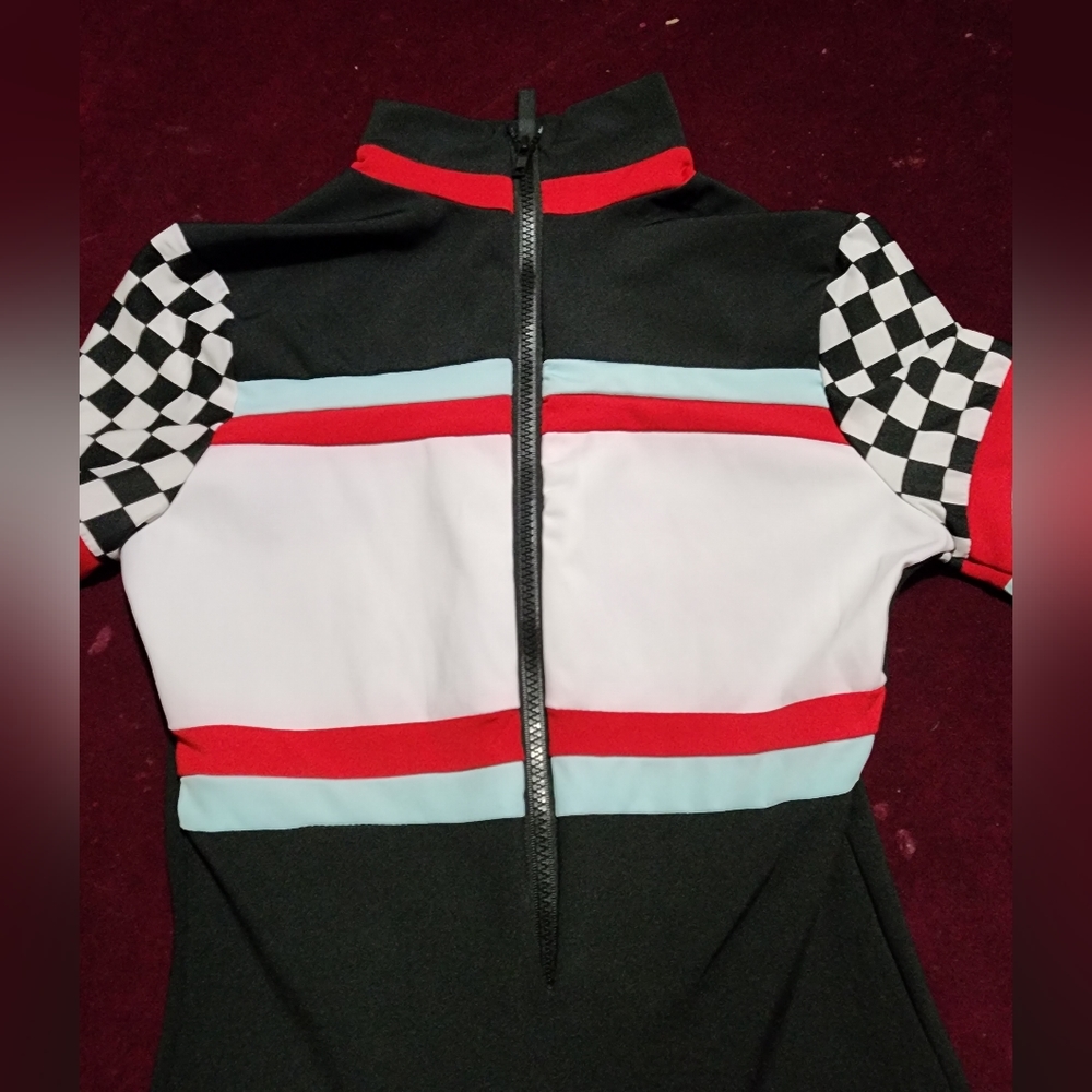 NWOT ... Short Sleeve Checkered Racing Jumpsuit - Black - Picture 8 of 10